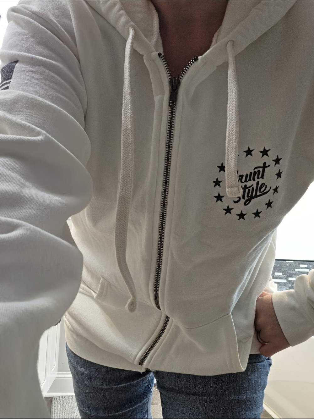 Grunt Style White Hoodie with Black Printed Logo